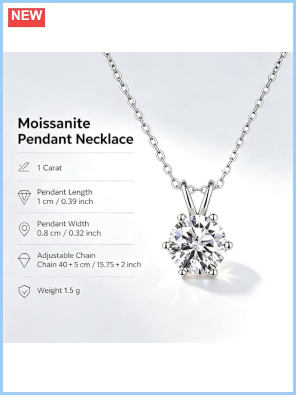 Vrutioe 1CT Moissanite Pendant Necklace S925 Sterling Silver - Picture 3 of 4